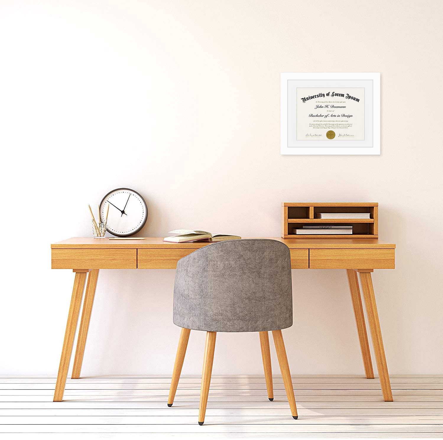 Americanflat 11x14 Diploma Frame with Mat for 8.5x11, MDF wood and shatter-resistant glass, White