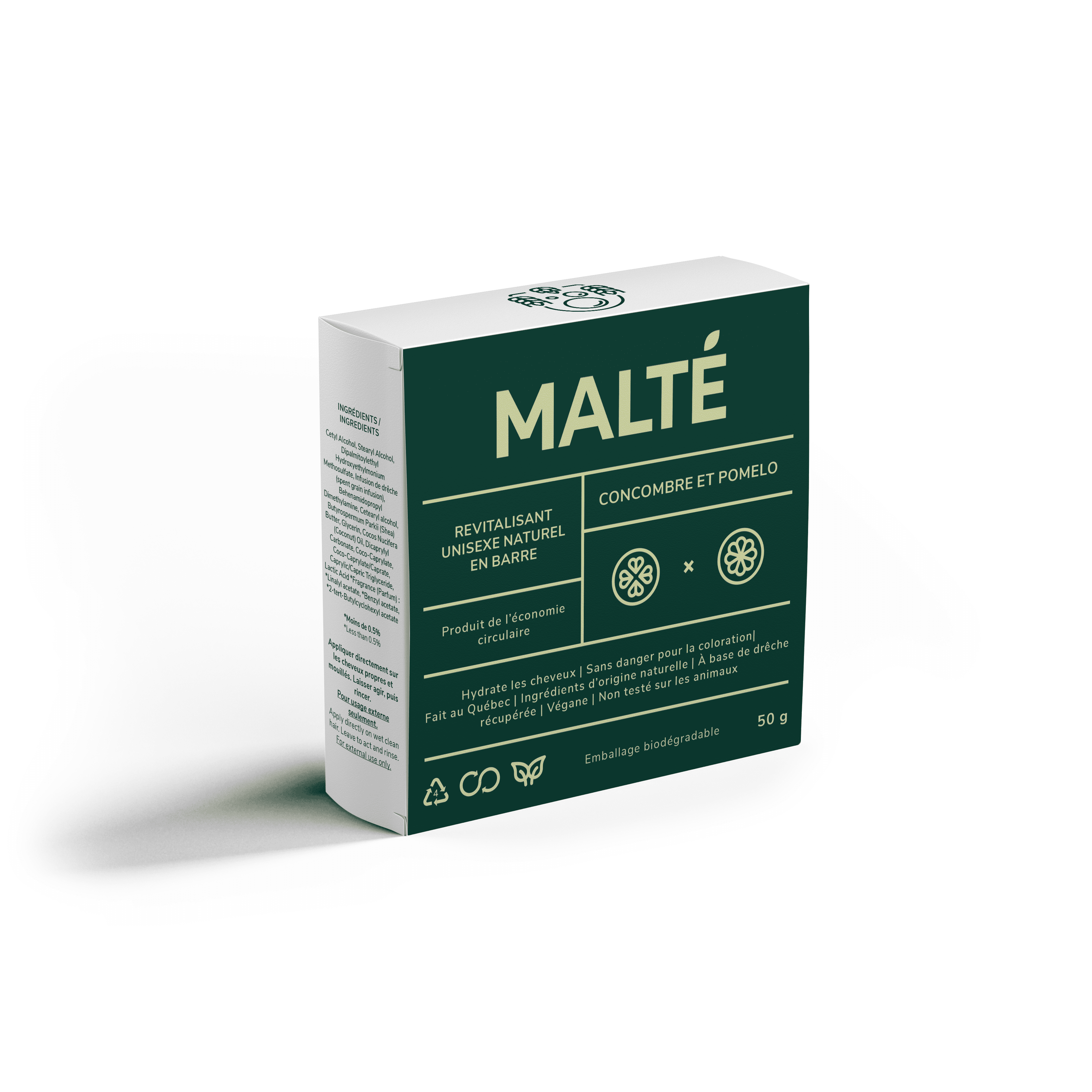 Natural Unisex Moisturizing and Detangling Conditioner Bar - Cucumber & Pomelo