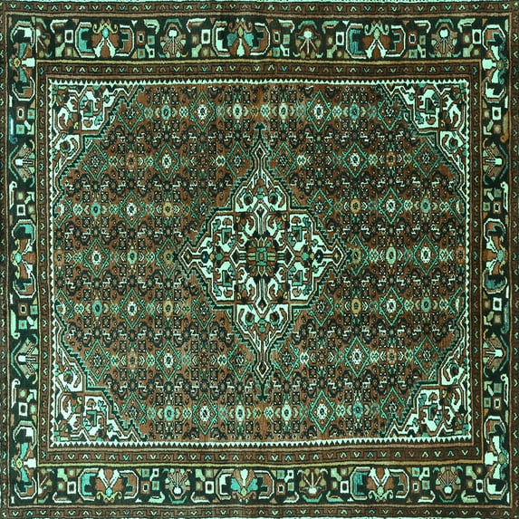 Ahgly Company Machine Washable Indoor Square Persian Turquoise Blue Traditional Area Rugs, 4' Square