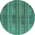 thumbnail image 1 of Ahgly Company Machine Washable Indoor Round Southwestern Turquoise Blue Country Area Rugs, 8' Round, 1 of 4