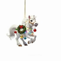 Beautynvta Christmas Ornaments, Acrylic 2D Flat White Horse Pendant, Christmas Tree Hanging Decorations, Animal Hanging Ornaments for Xmas Tree Home Decor