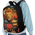thumbnail image 4 of Uourmeti Floral Lion Portrait Print Smooth Zippers Backpack for Camping Travel, Stylish Spacious Storage School Backpack Side Mesh Pockets Student Bookbag, 4 of 6