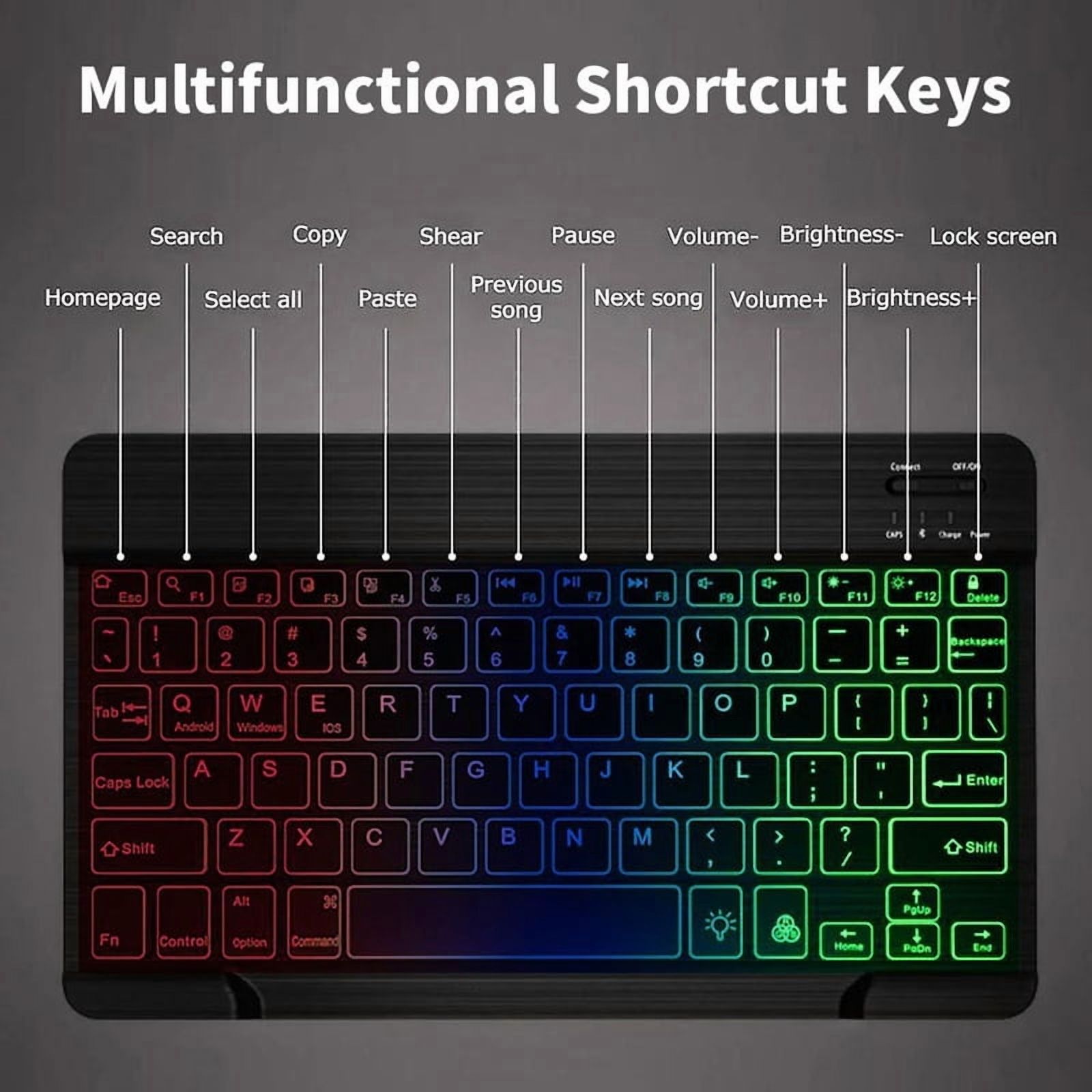 Bluetooth Keyboard Wireless 7 Backlit Color Keyboard for Tablet Laptop Rechargeable Arabic Russian Spanish Portuguese Keyboard