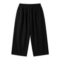 thumbnail image 6 of Oiangi Women's Capri Pants Elastic Waist Wide Leg Capris Casual Split Hem Plain Cropped Trousers with Pockets Black S, 6 of 6