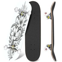 31'' Complete Skateboard 7 Layer Canadian Maple Double Kick Deck Skateboards Snake decorated flowers leaves Skate Board for Beginner Adult Gifts