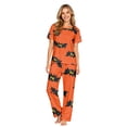 thumbnail image 5 of Aroave Family Matching Halloween Pajama Set, Cartoon Black Bat Print Short Sleeve Top & Long Pants, Soft Casual Orange Sleepwear for Halloween Pajama Party,7 Years, 5 of 8
