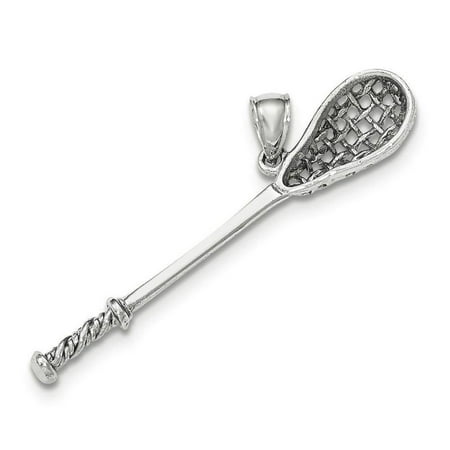 White Gold Stack Design - 14k White Gold Polished 3-D Lacrosse Stick Penadant