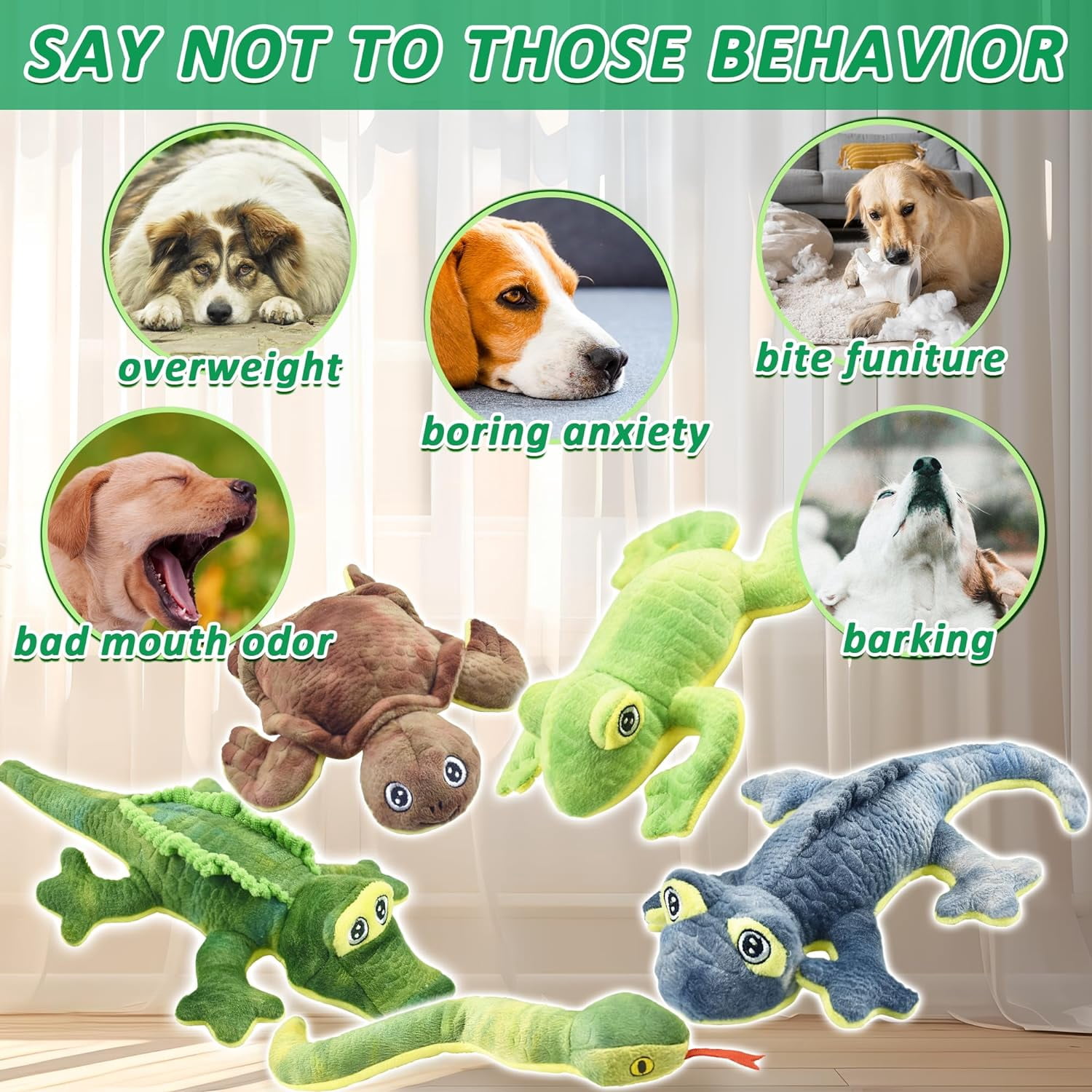 LECHONG Christmas Dog Toys for Aggressive Chewers, Woodland Series Chewable 5-Piece Stuffed Animal Toys Bundle with Alligator, Frog, Turtle, Lizard, Snake for Chewing (5 Pack)