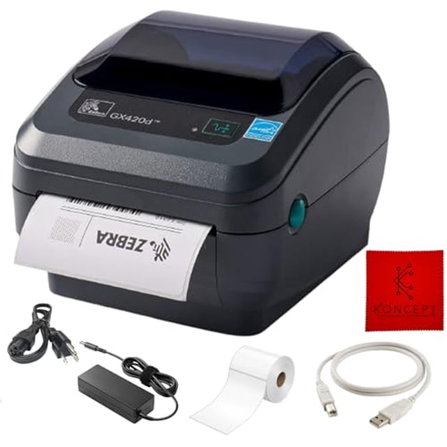 Impresora térmica directa de etiquetas, recibos y códigos de barras Zebra GX420D - 1 año de garantía - con cable USB 2.0, rollo de etiquetas de 4x6, 24 unidades - Conectividad USB, serial y Ethernet (