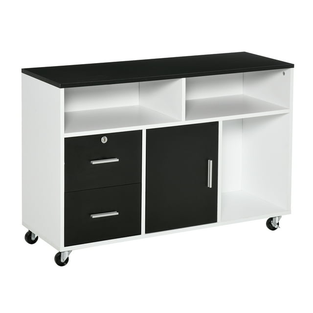 CoSoTower Lateral Filing Cabinet, Printer Stand Home Office Mobile File Cabinet with Wheels, Lockable Drawer, Black