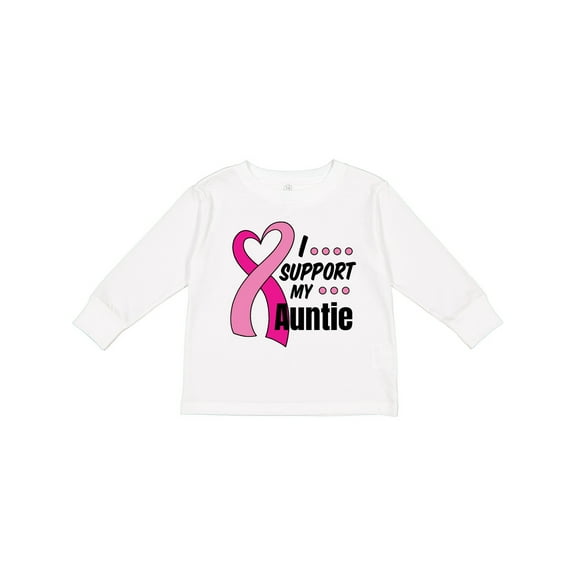 Inktastic Breast Cancer Awareness I Support My Auntie with Pink Ribbon Boys or Girls Long Sleeve Toddler T-Shirt