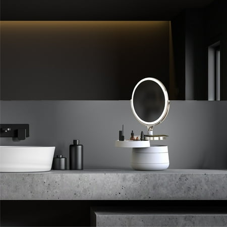 Sharper Image - Spastudio Vanity Plus 10-Inch LED Mirror with Storage - White