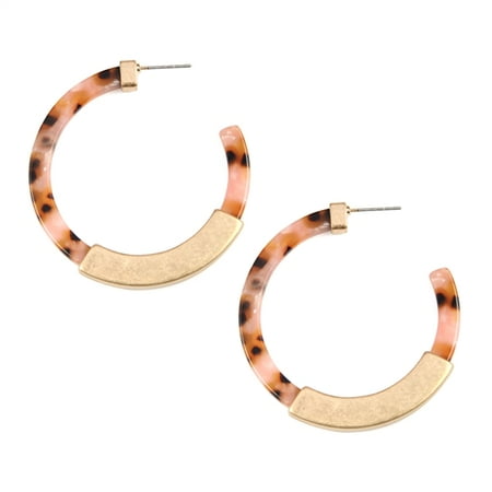 Riah Fashion Hoop Resin Half Metal Cast Post Earrings