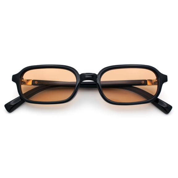 Gentlemans Hipster Oval Rectangle Horned Fashion Hustler Sunglasses Black - Orange