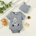 thumbnail image 3 of Newborn Baby Boys Romper 1 Months Boys One-piece Bodysuit Bear Print Newborn Boys Short Sleeve Bodysuit with Hat Gray, 3 of 8