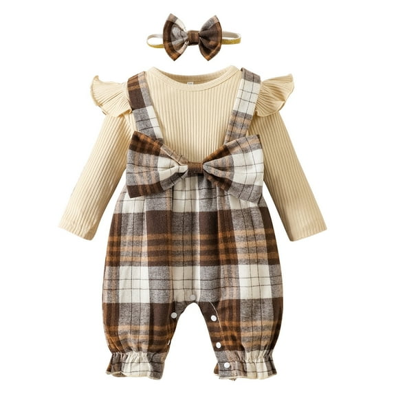 NOKIO Cute And Comfortable Long Sleeve Baby Jumpsuit, Baby Girls Floral Bow Tie Autumn Long Sleeve Romper Jumpsuit Headbands Clothes Cozy Long Sleeve Baby Jumpsuit Romper