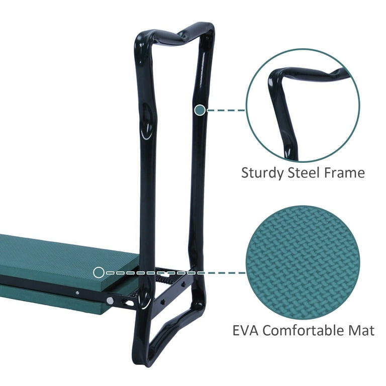 Garden Kneeler Seat Heavy Duty Gardening Bench Stool with 2 Tool Poch Bags Eva Soft Foam Pad for Kneeling and Seating Green