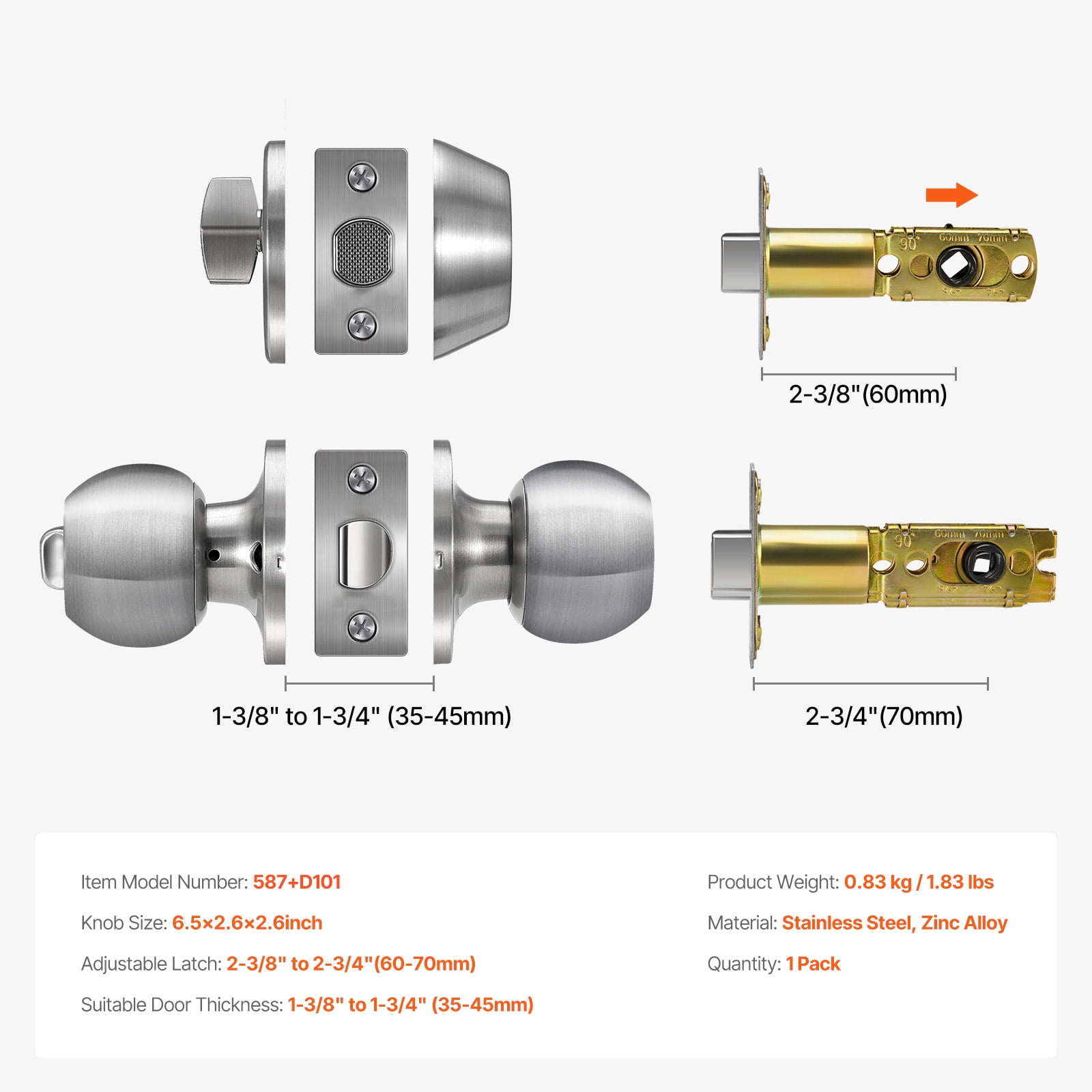 KFFKFF Entry Door Knob and Deadbolt Set, Nickel-Plated Entry Door Handle and Single-Cylinder Deadbolt Combo, Suitable for 1-3/8" to 1-3/4" Door Width, Door Locking Mechanism