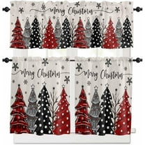 Christmas Kitchen Curtains and Valances Set, Rod Pocket Curtains Tier Farmhouse Window Curtains 24 Inch Length, Red Black Dots Grey Xmas Pine Trees Snowflake 3 Piece Kitchen Curtains Set