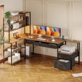 thumbnail image 6 of 71 inch L Shaped Desk with File Drawers, Reversible L Shaped Gaming Desk with Power Outlets & LED Lights, Computer Desk with Storage Shelves for Home Office, Vintage, 6 of 7