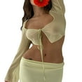 thumbnail image 3 of Women‘s Mesh Sheer Tie Up Open Front Long Sleeve Crop Top T Shirt, 3 of 7