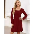 thumbnail image 4 of Vestido Estilo Babydoll Informal de Otoño con Cuello Cuadrado y Larga para Mujer. Vino Tinto M, 4 of 7