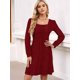 thumbnail image 4 of Vestido Estilo Babydoll Informal de Otoño con Cuello Cuadrado y Larga para Mujer. Vino Tinto M, 4 of 7