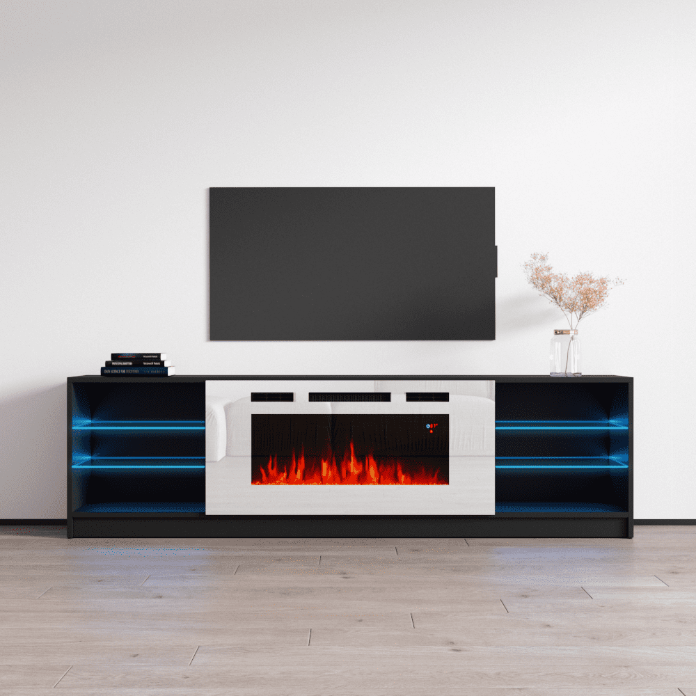 Boston WH01 Fireplace TV Stand for TVs up to 90", Modern High Gloss 79