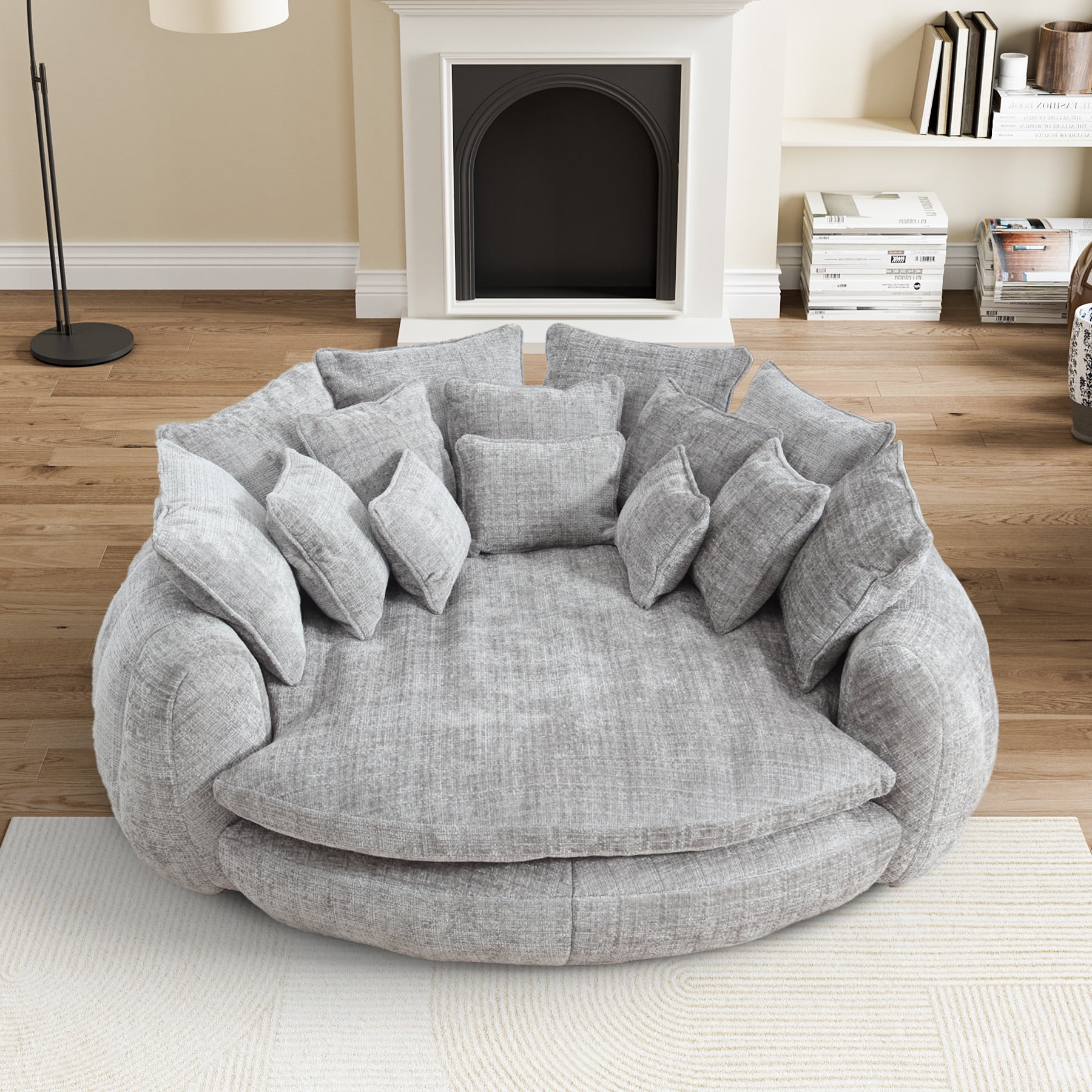 Rophefx 81.1" Oversized Round Chaise Lounge Sofa Bed,Fluffy Plush Cloud Couch with Deep Seat and 14 Pillows,Modern Comfy Couch for Living Room Apartment,Grey