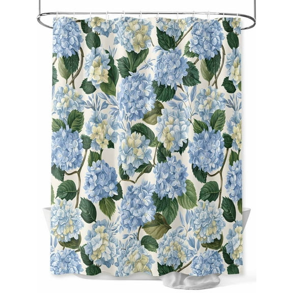 Shower Curtain Blue Hydrangea Floral Bathroom Curtains with Hooks, Waterproof Fabric Watercolor Flowers Bath Shower Curtains Set for Bathroom Bathtubs Decor 36x72 Inch