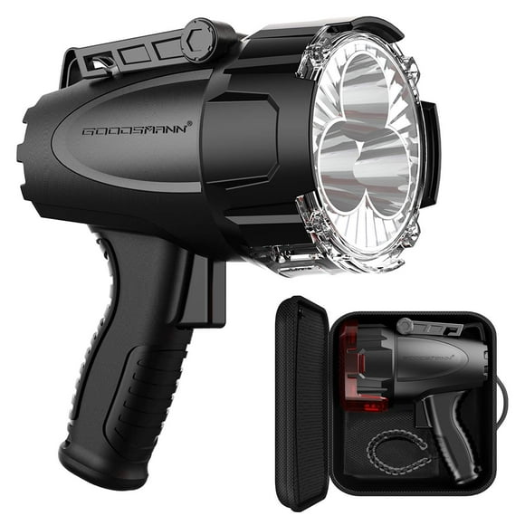 GOODSMANN Projecteur 6000 Lumens Bateau Projecteur Étanche Rechargeable Projecteur Marin LED Projecteur de Chasse avec Filtre de Lumière Rouge Détachable, Étui de Transport EVA 9903-C102-01