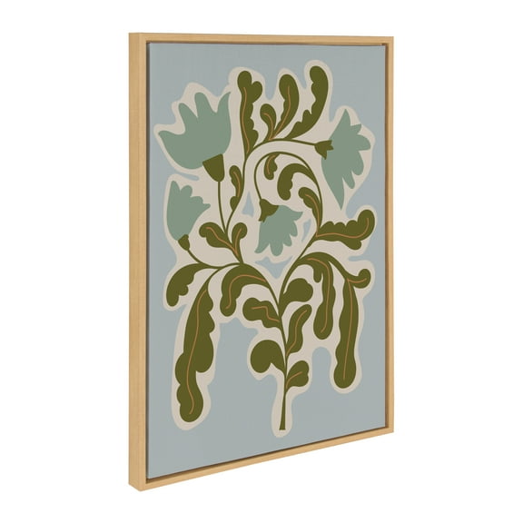 Kate and Laurel Sylvie Expressive Abstract House Plant Playful Blue Framed Canvas Wall Art by The Creative Bunch Studio, 23x33 Natural, Simple Modern Floral Wall Decor Art