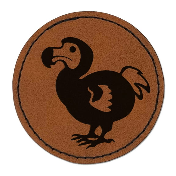 Extinct Dodo Bird 2.5" Faux Leather Round Engraved Iron-On Patch - Brown