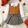 thumbnail image 2 of JWZUY Baby Girls Preppy Style Outfit Set - Long Sleeve White Shirt, Cable Knit Sweater Vest, and Plaid Skirt with Bowknot, 3-Piece Fall Winter Clothing Set Gray 2 Years, 2 of 9