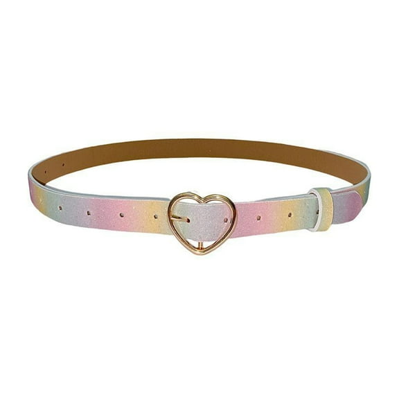 Rainbow Color Belts for Teens Girls Adjustable Heart Buckle Belt for Cowboy Cowgirl Teens Female Jeans Skirt Waistband