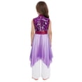 thumbnail image 2 of Doomiva Kids Girls Church Worship Praise Dance Outfit Sleeveless Sequin Tunic Swing Dress with Liturgical Pants Purple 6, 2 of 5