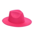 thumbnail image 2 of Womens Flat Wide Brim Warm Felt Fedora Hat Retro Style Panama Hat Hot Pink, 2 of 2