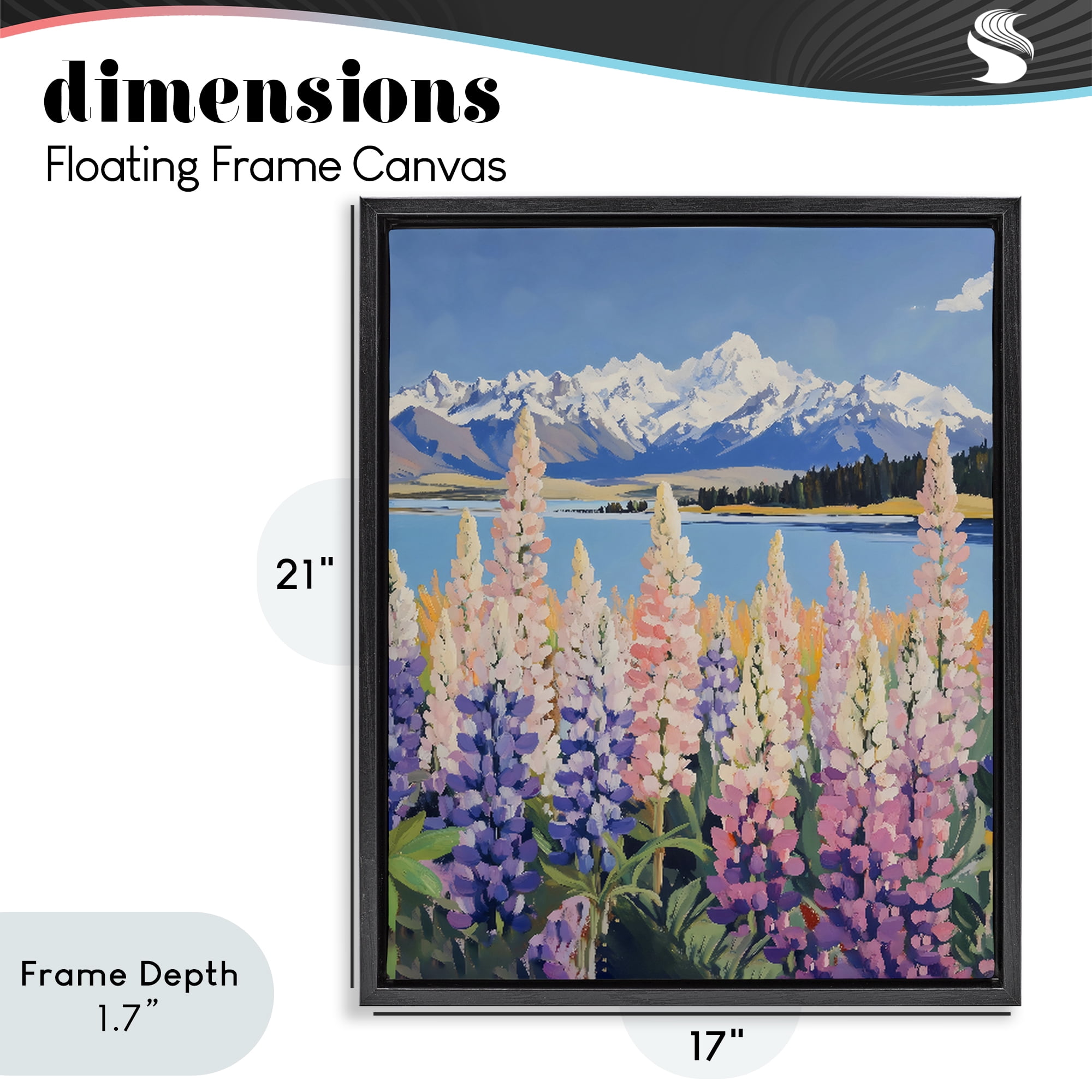 Stupell Industries Mountains & Wildflowers by Lake Black Framed Floater Canvas Wall Art, design by The Prints Vibe