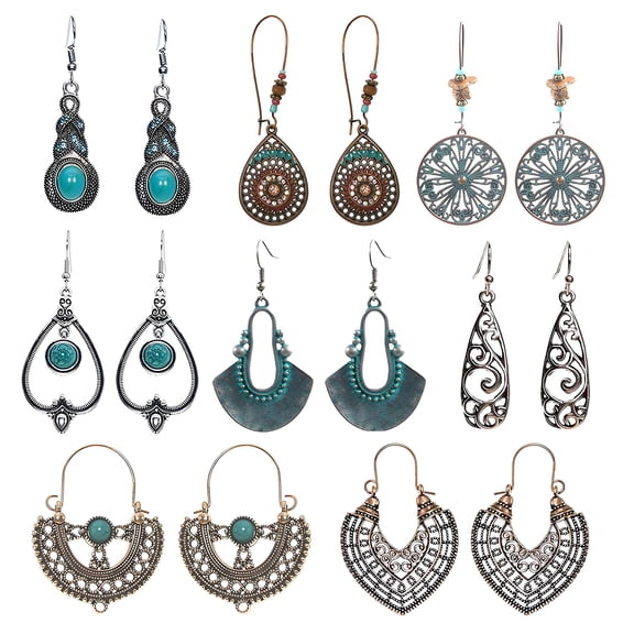 DESIGNICE Earring Set,Bohemian Turquoise Earrings for Women,Retro Dangle Earrings Earrings for Women Trendy,12Pairs
