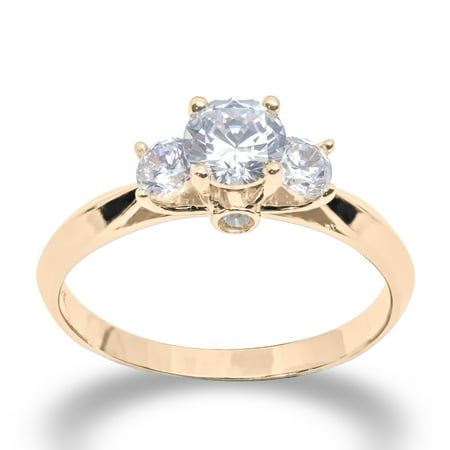 14K Solid Yellow Gold 1 Ct. Round 3 Stone CZ Engagement Ring