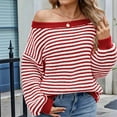 thumbnail image 4 of Womens Off the Shoulder Sweater 2025 Fall Winter Long Sleeve Striped Sweater Oversized Knitted Pullover Tops Red S, 4 of 6