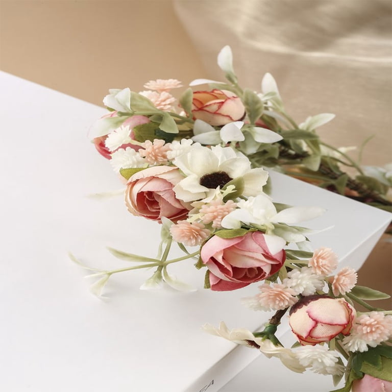 Hand Crafted Pink and White Floral Bridal Headband Amazon.com : Kercisbeauty Pink and White Prom Floral  main image 4
