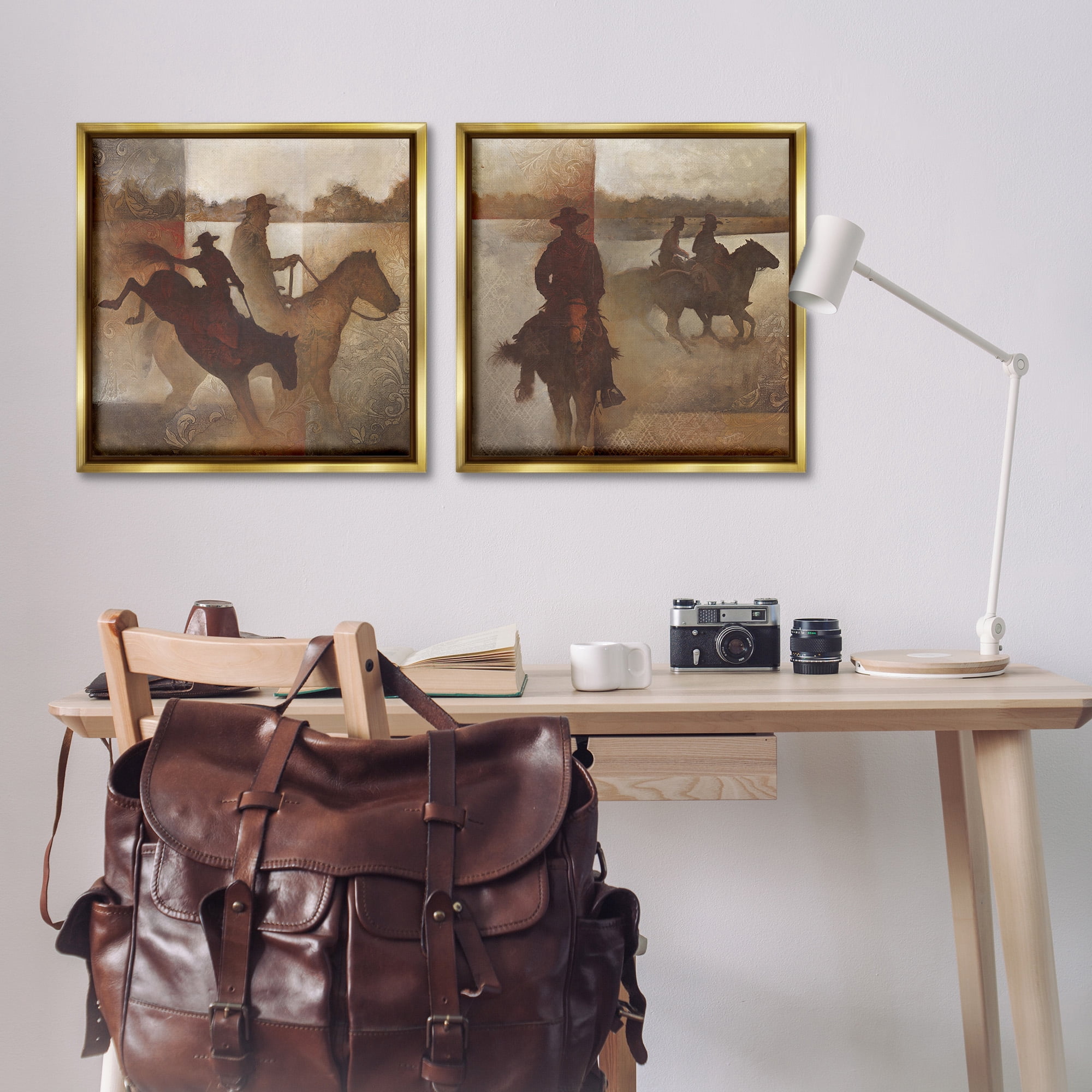 Stupell Industries Rodeo Cowboy Silhouette Animals & Insects Painting Gold Floater Framed Canvas Art Print Wall Art, 25 x 25, Set of 2