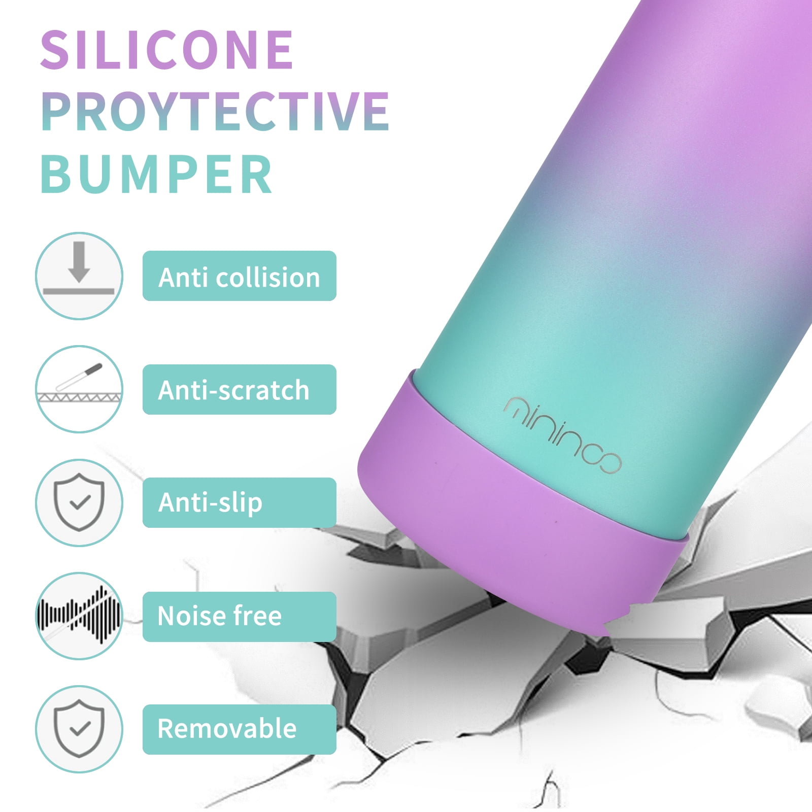 mininoo Insulated Water Bottle for School, 16oz Back to School Water Bottle with Straw Lid for Girls, Boys (Purple/Sky)