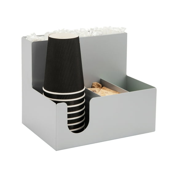 Mind Reader 6 Compartment Station, Multi-Section Organizer for Straws, Utensils, Napkins, Condiments, Stainless Steel, Silver