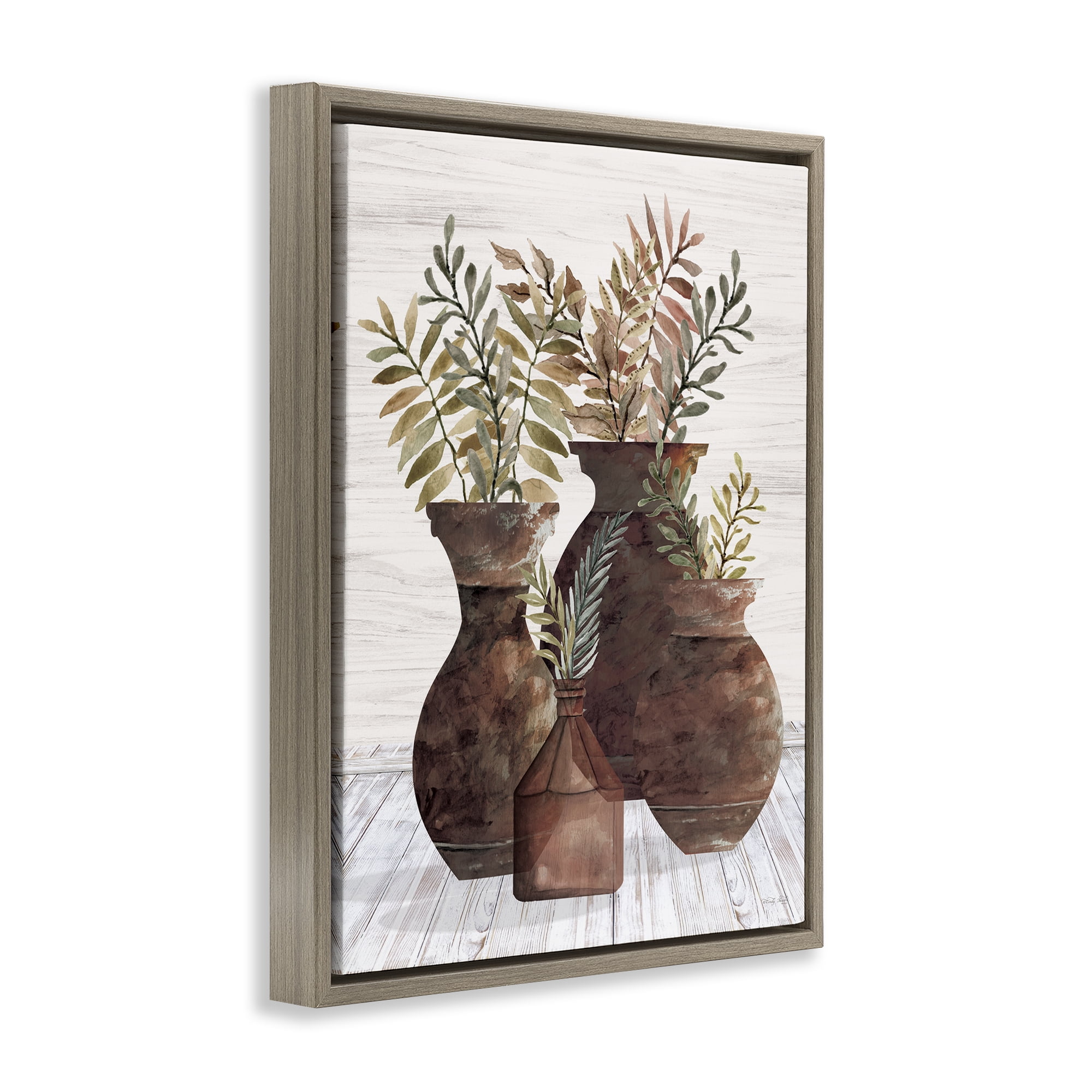 Stupell Industries Rustic Pottery Plants Plants & Flowers Painting Brown Floater Framed Canvas Art Print Wall Art, 25 x 31