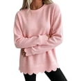 thumbnail image 2 of Crewneck Sweatshirts Women Oversized Scalloped Casual Pullover Long Sleeve Comfort Soft Cute Sweater Relaxed Loose Fit Lightweight Loungewear Athletic Daily Trendy Fall Outfits Pink S, 2 of 5