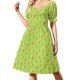 thumbnail image 2 of ¡Hello Sunshine! Vestido de pájaro naranja (Fondo Verde) para mujer ropa estética para ceremonia novedad de, 2 of 7