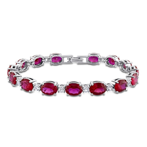 Miabella Red Cubic Zirconia and Created White Sapphire Sterling Silver Bracelet