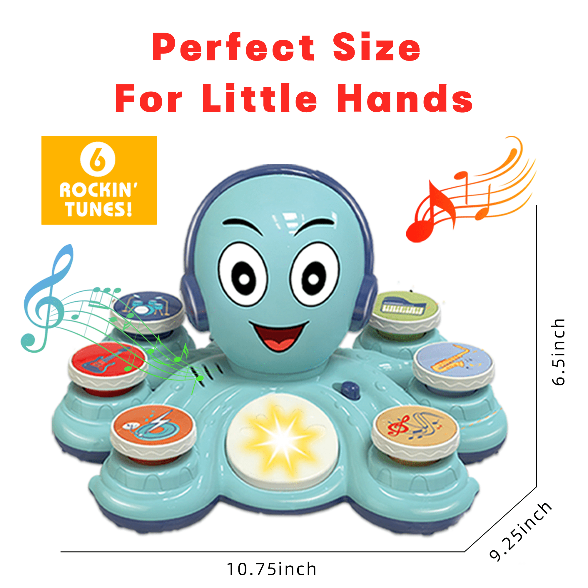 Contixo Octopus Keyboard Piano Toy, Battery-Powered Piano for Kids with Lights and Sounds, 6 Playback Modes, Blue